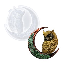 XYQHOAC - Molde de resina para colgar en la pared, diseño de búho luna, diseño de búho grande, molde de resina epoxi de búho, moldes de silicona para colgar en la pared, manualidades, mesa para