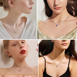 November Birthstone Necklace Crystal Jewelry for Women Dainty Sterling Silver Heart Necklace