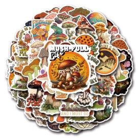 Retro Mushroom Stickers for Laptop (50 PCS),Gift for Children Teens Adults Girl Boys,Retro Mushroom Waterproof Stickers for Skateboard,Scrapbook,Bike,Phone,Computer,Luggage Water Bottle Guitar