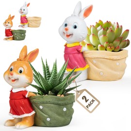 ESAN Funny Planter Rabbit Animal Flower Pots and Vases, Creative Desktop Decorations, Garden Yard Bedroom Living Room Decorations(Little White Pocket and Little Yellow Pocket)