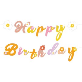 Happy Birthday Banner, Boho Birthday Decorations Retro Hippie Party Decorations Groovy Daisy Birthday Party Banner for Baby Showers Photo Props Birthday Party Supplies