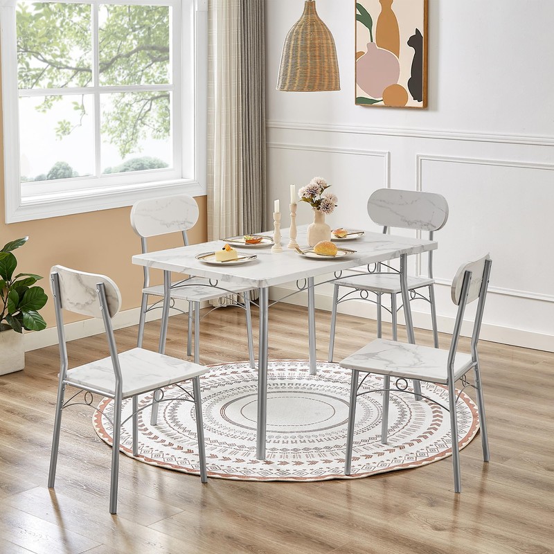 VECELO 5-Piece Kitchen Dining Table Set for 4, Rectangular Dinette