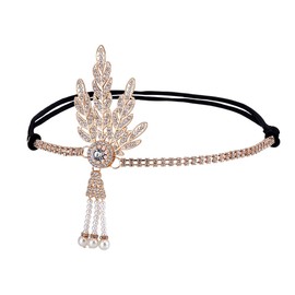 HOBBIESAY 1Pc Bling Flapper Headband Leaf Rhinestone Headpiece Pearl Crystal Leaf Shape Headband Bridal Flapper Hair Accessories for Bridal Wedding DIY Women Birthday Party Decoration