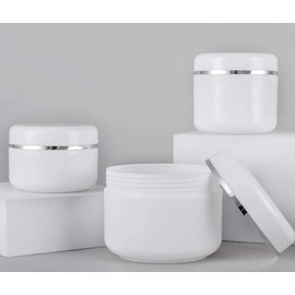 6 Empty White Plastic Cosmetic Containers with Inner Lining and Screw Lid Refillable for Face Cream Lip Balm Lotion