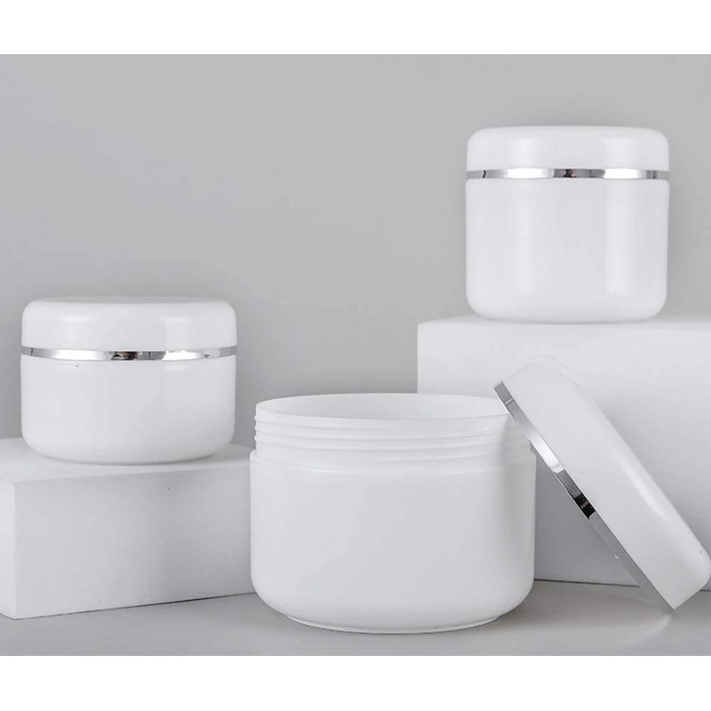 6 Empty White Plastic Cosmetic Containers with Inner Lining and