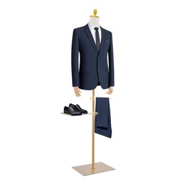 Male Mannequin Torso with Wooden Arms and Stand,Height Adjustable Manikin Full Body Man, Detachable Shoe Holder Pants Rack, Male Dress Form Mannequin Body for Clothing Market Shop Window Display