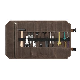 Canva Tool Roll, Heavy Duty 16oz Waxed Canvas Tool Roll Up Pouch Tool Organizer Tool Bag, (L) 25" X (W) 14.5" Gray