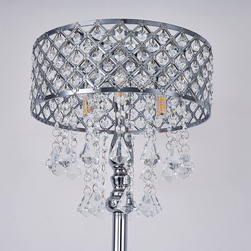 Hsyile KU300256 Mini European Crystal Floor Lamp for Living Room,Bedroom,Office,Chrome