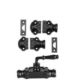 STALLION HARDWARE Durable Iron Lever Style Mini Cremone Bolt 2' – Classic Black Powder Coat, 2 Rods, Ideal for Antique Cabinets & Small Cabinet, Stylish & Reliable Cabinet Lock Hardware