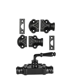 STALLION HARDWARE Durable Iron Lever Style Mini Cremone Bolt 2' – Classic Black Powder Coat, 2 Rods, Ideal for Antique Cabinets & Small Cabinet, Stylish & Reliable Cabinet Lock Hardware