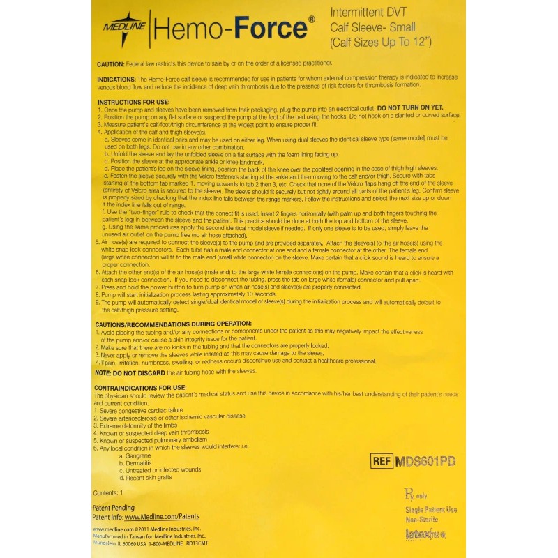 Medline Hemo-Force SMALL Calf Length DVT SCD Sleeve Garment MDS601PD
