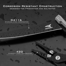 KastKing 7-inch Fishing Pliers and Filet Knife with Molded Sheath, 420 Stainless Steel Fishing Pliers, G4116 Corrosion Resistant Fillet Knife, 7'' Split Ring Plier and 7'' Fillet Knife, Black