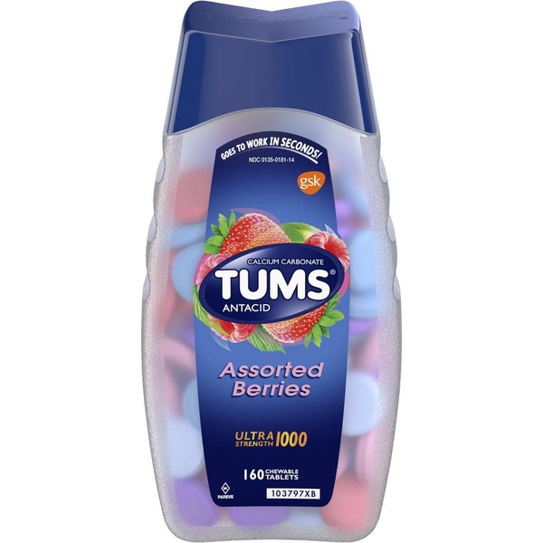 Tums Ultra Strength 1000,Antacid Chewable Tablets, Assorted Berries, 160-Count Bottle