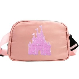 Magic Kingdom Sequin Belt Bag for Women Waterproof Waist Fanny Pack for Teen Girls Crossbody Bags for Traveling Jogging (pinkB)