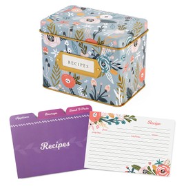 Caja de regalo de tarjetas de recetas Jot & Mark, 25 tarjetas de 4 x 6 pulgadas, 14 separadores, caja de estaño decorativa - Lata de recetas
