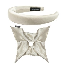 Satin Headband with Padded and Satin Hair Bobbles Set, Satin Hair Rings with Elastic Band, Wide Headband for Women and Girls, Silk Scrunchies Gift (Beige, One Size)