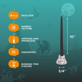 CANDWAX 10 inch Taper Candles Set of 4 - Tall Candles Unscented - Black Candles Tapered Candle Sticks Perfect as Household Candles or Dinner Candles - Coal Black Candles