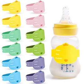 Etiquetas para biberones de bebé para guardería, 12 piezas, reutilizables de silicona, para guardería, impermeables, bandas para nombres de botellas de bebé, etiquetas esenciales para el cuidado del día, 6 colores
