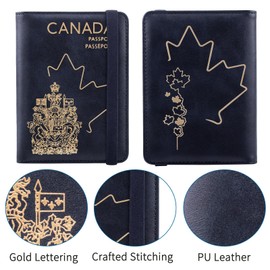 Passport Holder with RFID Blocking, Premium PU Leather Travel Passport Wallet Organizer and Cover, Travel Essentials for Flying, Navyblue