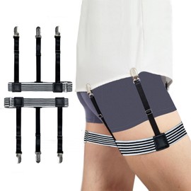 Men's and Women's Anti - Wrinkle Anti - Slip Shirt Fixing Clips with High Elastic Leg Rings for Non - Slip Suspender Stockings. Ideal for All - Day Comfort and Style.（Black and white stripe-a)