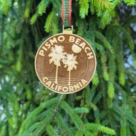 Pismo Beach Ornament California Christmas American Wood Engraved 3.1" CA Surfing Gift