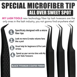 My Lash Tools Fiber Tip Lash Tweezers for Eyelash Extensions Tweezers Professional Lashing Tweezers, 5Pcs Stainless Steel Boot Volume Eye Lash Tweezer for Lash Experts and Personal Use (Black)