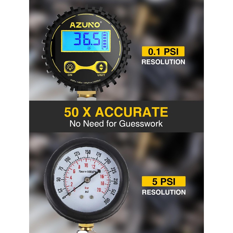 AZUNO Compression Tester Automotive, Digital Compression Gauge 200 PSI for