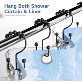 Titanker Black Shower Curtain Hooks Rings, Rust-Resistant Metal Double Glide Sho