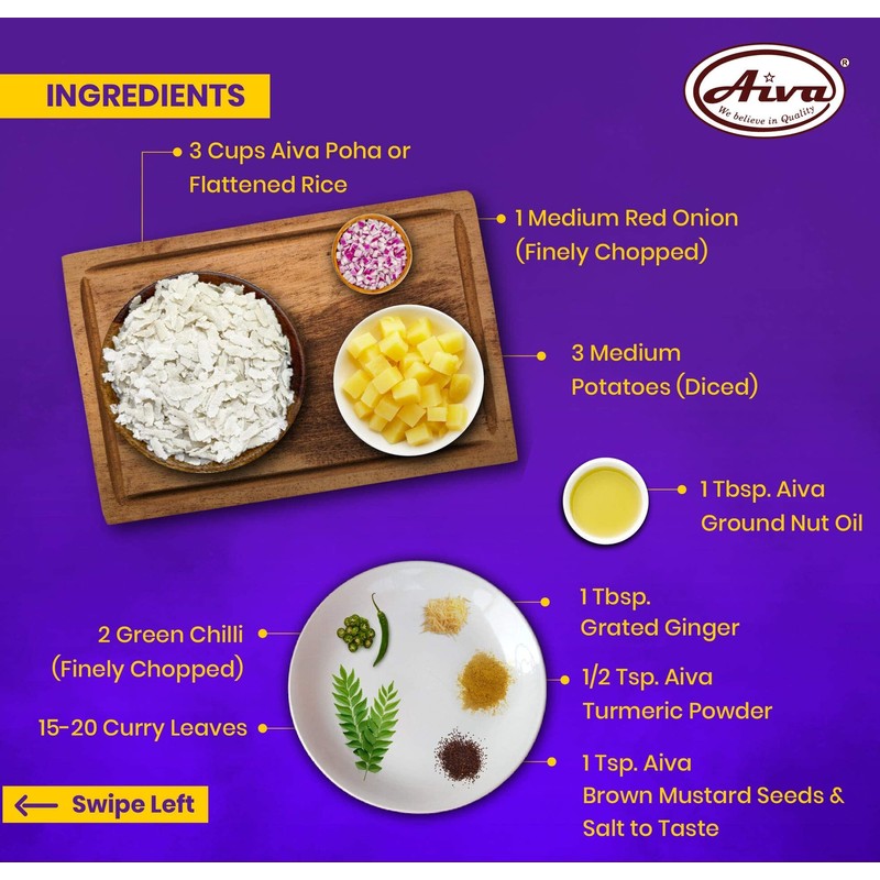 AIVA Poha (Powa) Medium-Cut (Flattened Rice) 2lb (32oz) Bulk |