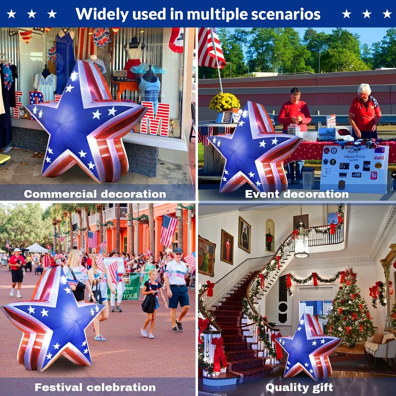 GOODENY Patriotic Inflatable 5.4FT USA Star 4th of July Inflatable