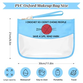 Sazuwu Crochet Gifts for Crochet Lovers Blue Makeup Bags with Zipper Funny Birthday Gifts for Crocheters Cosmetic Travel Bag Organizer Knitting Gifts for Knitters Funny Novelty Gifts for Adults