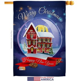 Winter Home Snowglobe House Flags Pack Wintertime Christmas Santa Marry Xmas Present Reindeer Season Snow USA Vintage Applique Small Decorative Gift Yard Banner Made In 28 X 40