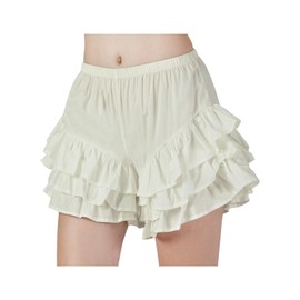 BEAUTELICATE Women's Pumpkin Bloomers 100% Cotton Victorian Ruffle Shorts Maid Pettipants Steampunk Pantaloons Summer Culotte Shorts Light Beige, L