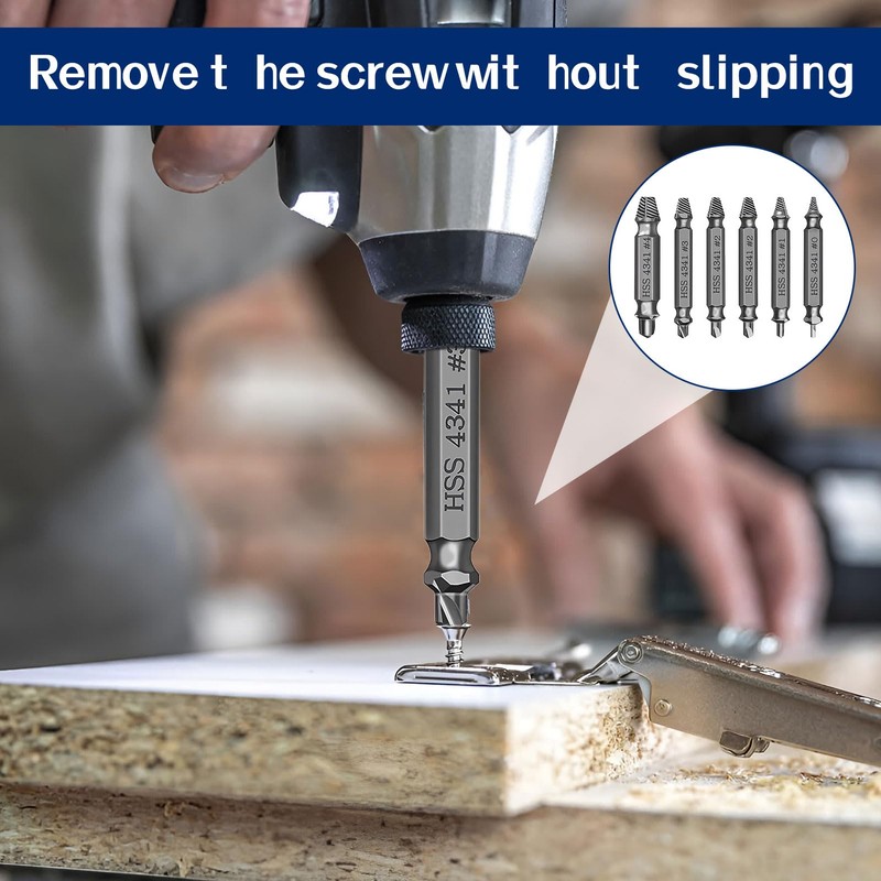 Screw Remover,6pcs Stripped Screw Remover,Damaged Screw Extractor Set Speed Steel,Easy
