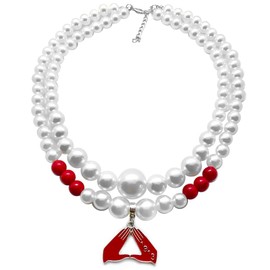 Beautiful Women sorority society 1913 Hand metal pendant red element multi-layer simulated pearl necklace choker