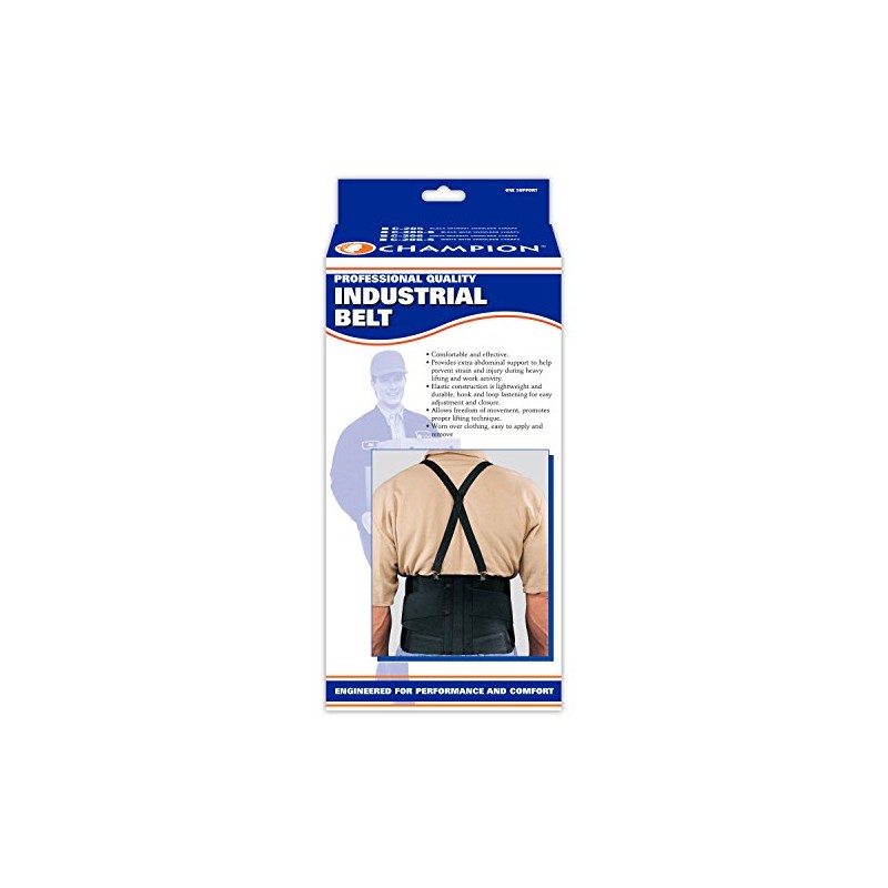 CHAMPION Industrial Belt Back Brace Abdominal Support Shoulder Straps, Black