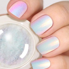 PrettyDiva - Polvo de uñas cromado de sirena – Polvo de uñas iridiscente de perlas blancas Aurora Chrome para uñas, polvo de mica de ópalo perla atardecer camaleón cromo polvo de uñas pigmento de manicura
