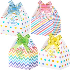 Chuangdi 36 Pcs Mini Easter Treat Boxes, Cardboard Paper Box Printed Candy Boxes for Goody Cookie Holder with 40 Pcs Wrapping Bow Ties for Easter Party Supplies