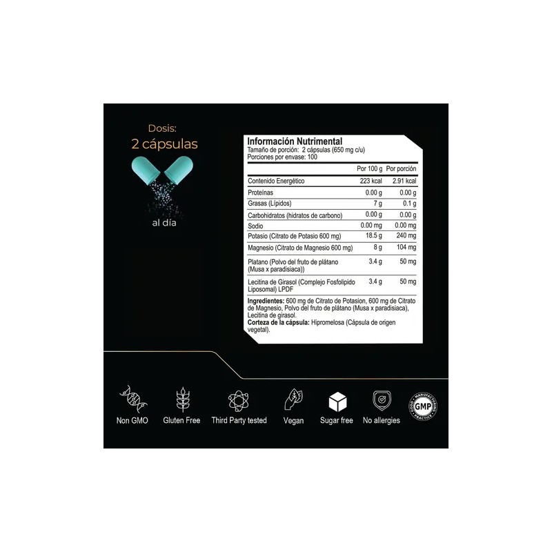 Eternal Nutrition Ultra Pure Citrato Magnesio Potasio 100 Cápsulas Electrolitos