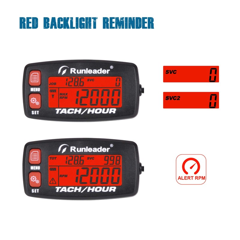 Runleader Digital Gas Engine Tachometer, Hours & RPM Record,Backlight Hour
