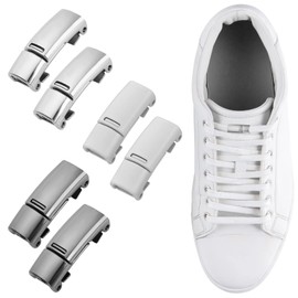 Grevosea 6 Pieces No Tie Shoe Laces for Adults, Shoelaces Buckle Lock No Tie Elastic Shoelaces Magnetic Shoe Laces Lock One Size Fits All Kids & Adult (White, Black, Silver)