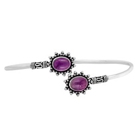 Natural Amethyst 925 Silver Overlay Cuff Bracelet for Women - Purple Stone February Birthstone Light Weight Trendy Vintage Style Open Bangle Jewelry Gifts for Mom Wife Sister