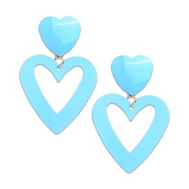 Sonateomber Teal Blue Double Heart Dangle Earrings for Women Teen Girls - Statement Love Big Heart Drop Dangling Trendy Lightweight Sparkle Costume Prom Wedding Jewelry Gift