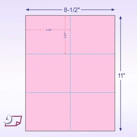Laser Printer Blank Perforated Cards 6 Up per Page, Pink, 1200 Sheets (School, Wedding, Inventory, Trip Cards)