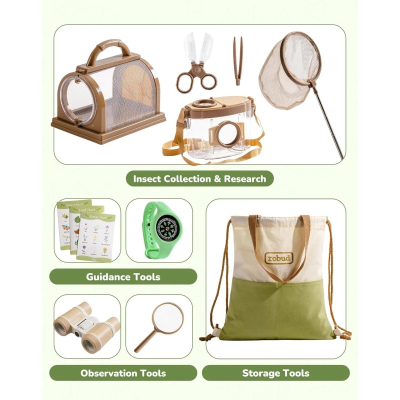 Robud Kids Outdoor Explorer Kit 12Pcs Bug Catcher Adventure Gift