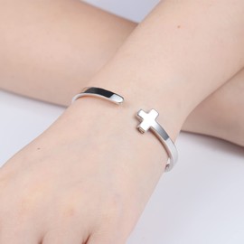 WOUOVO Cross Urn Bracelet for Ashes - 925-Sterling-Silver Adjustable Celtic Knot Urn Ring Platinum Plated Cross Cuff Bangle Memorial Keepsake Cremation Jewelry for Women Men