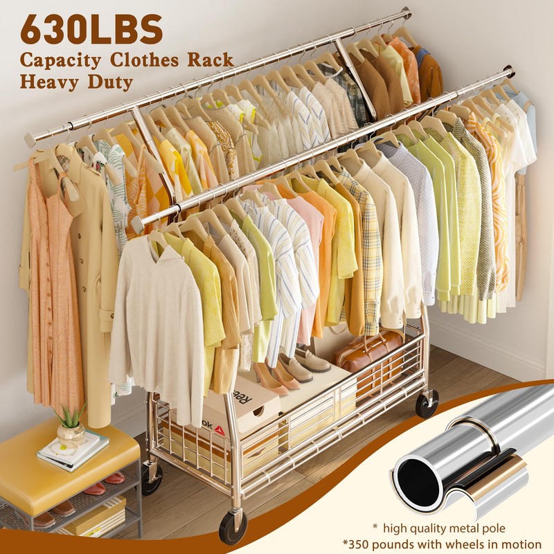 Raybee Heavy Duty Clothes Rack, 630LBS Clothing Rack with Sturdy