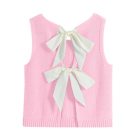 Tanou Women's Casual Loose Tank Tops 2025 Fall Fashion Back Bow Tie Knit Sleeveless Sweater Vest Pink