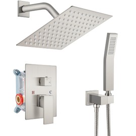 gotonovo Rainfall Bathroom Shower System Rain Shower Head and Handle Set Wall Mounted Shower Complete Combo Solid Brass Pressure Balancing Shower Mixer Valve 8 Inch Brushed Nickel