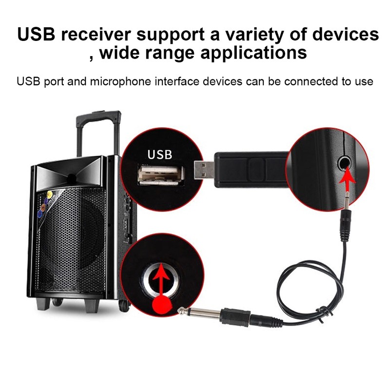 Black ABS Plastic Professional Universal Handheld VHF Wireless Microphone USB